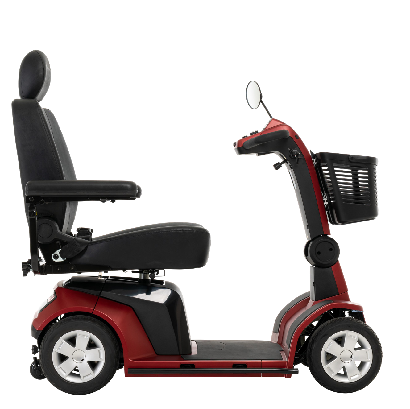 Pride Maxima SC941 four-wheel scooter in Garnet Red Matte, complete side view